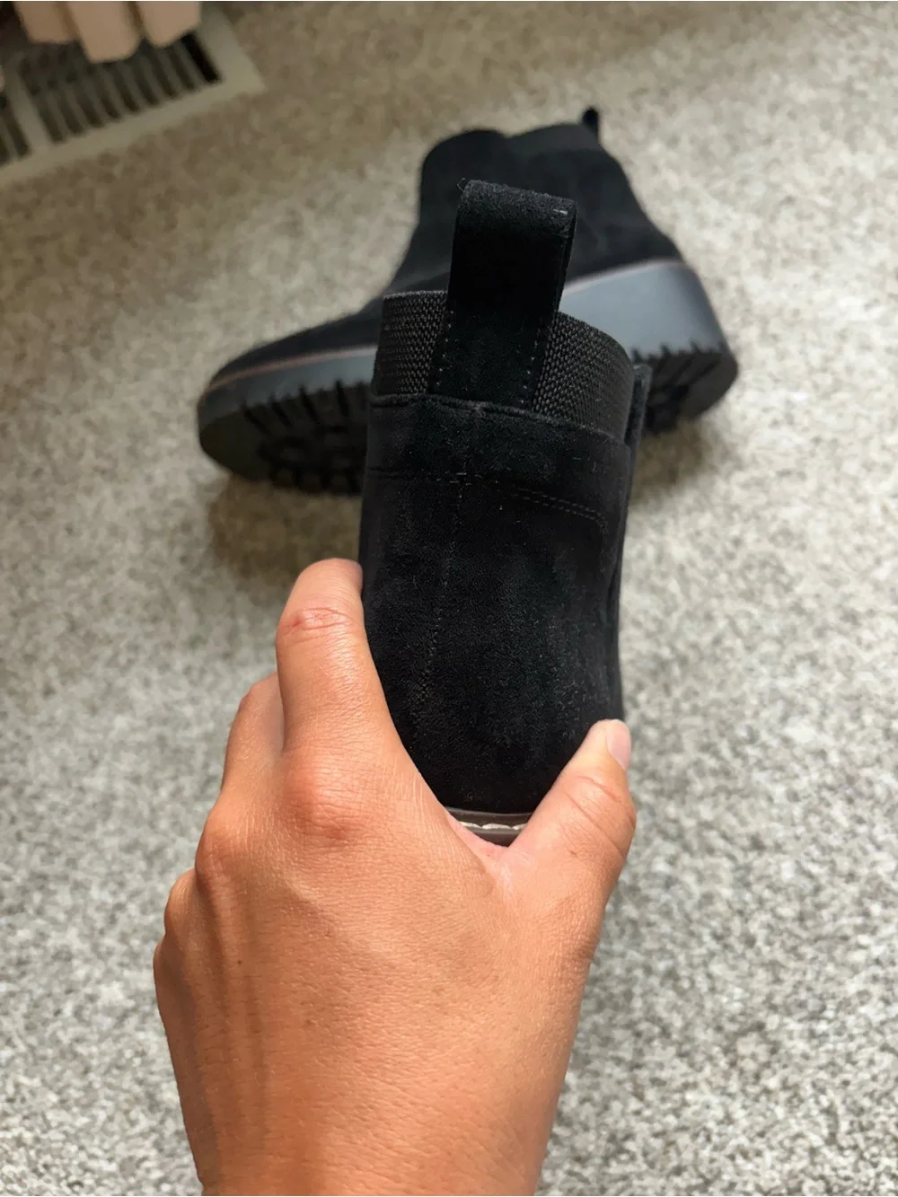 Sonoma Black Suede Chelsea Lug Heel Ankle Boots